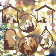 Bucherry 6 Pcs Wooden Christmas Nativity Scene Ornaments Bulk, 2025 Christian Re