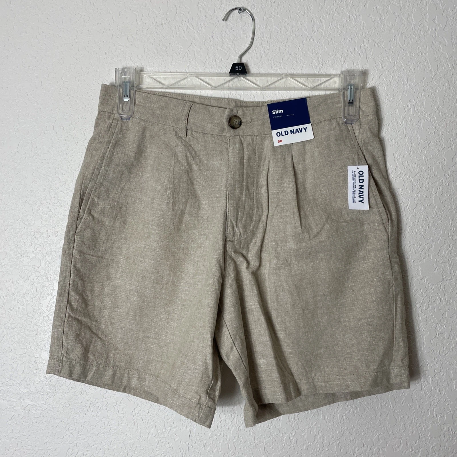 Old Navy Linen Shorts Mens Size 30 Pleated Slim Off-White Linen New With Tags