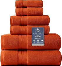 Burnt Orange Bath Towel Set for Bathroom Turkish Cotton Thick Soft Absorbent ...