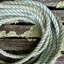 37' Maine Weathered Lobster Boat Trap Buoy Green 1/2"Rope Nautical Recycle Decor
