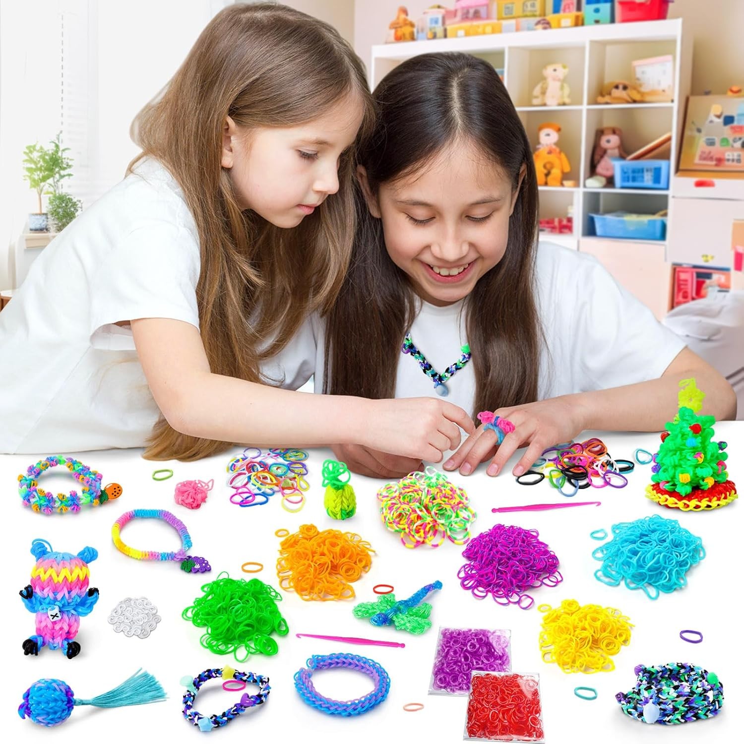 ROSHUKG 45 Colours Rubber Band Bracelet Kit with 3 Layer Container, purple 