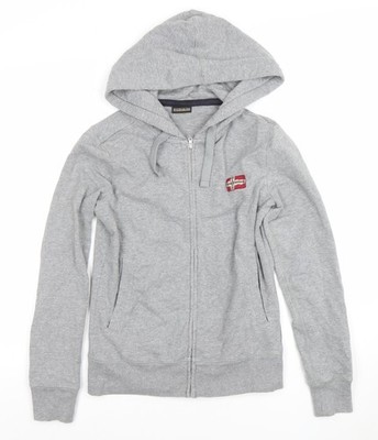 Napapijri Damen Hoodie grau durchgehender Reißverschluss kleines Logo bestickt