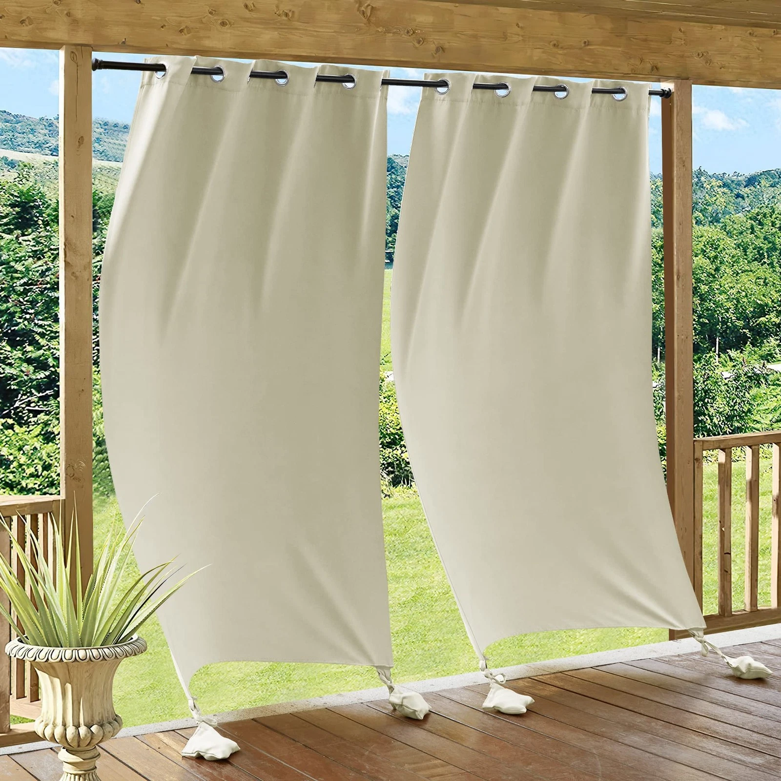 RYB HOME Windproof Curtains Outdoor - Waterproof Blackout Curtain with Weight...