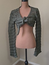 Romwe Shrug Sweater S Olive Green Bolero Crochet Look Bell Sleeve Festival