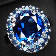 New Years Gift Royal Blue Sapphire 9.25Ct 925 Sterling Silver White Gold Rings