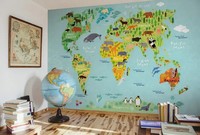World Map Tapete Wandbild Tiere GrüN Kinderzimmer Schlafzimmer 12.6X8.5 Ft