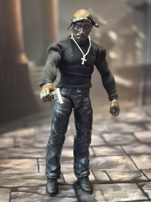 TUPAC MAKAVELI Action Figure 1/12 Action Elite Style   Has GUN W/ CUSTOM SHIRT