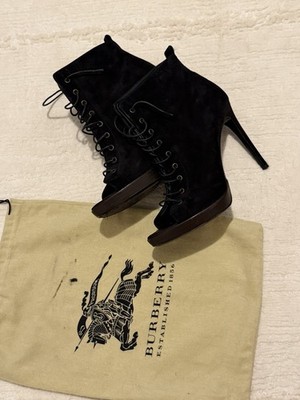 Burberry Damen Stiefeletten 38 Schwarz Wildleder Plateau Stiletto Schnürung