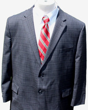 Jos A Bank Big  Tall 52R 47 x 28  1 Wool Blend 2 Piece Suit Gray Windowpane