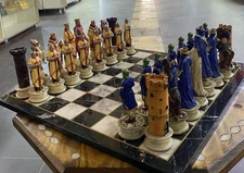 Crusaders Chess Set – 14.5" Hand Painted & Marble Wooden Board, Christmas Gift🎁