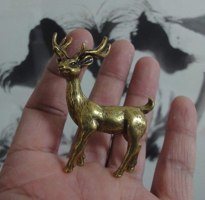 Vintage Style Solid Brass Deer Figurine Casting Animal Statue for Home Decor