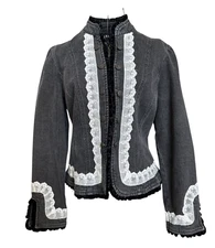 Live A Little Women's Embellished Lace Jean Jacket Gray Size M
