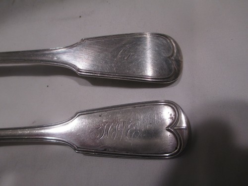 New York City Coin Silver Fiddle Place Dinner Spoons near pair Ladd Tinkham - Picture 2 of 4