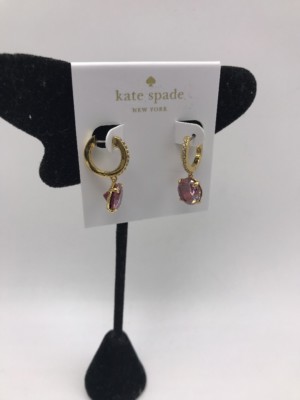 $58 Kate Spade Bright Ideas Gold Plated Stone Hoop/ Drop Earrings- Red Z305 