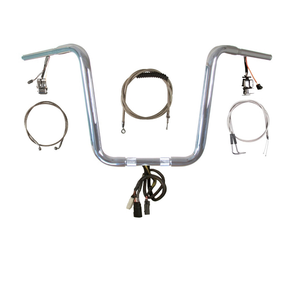Kit De Manillar Precableado Para Harley Softail 1996-2006 - 1 1/4 Pulgadas, Cromado, 14 Pulgadas, Plug & Play - Hill Country Custom Cycles