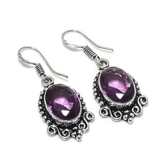 Purple Amethyst Gemstone Handmade 925 Sterling Silver Jewelry Earring Size 1.5"