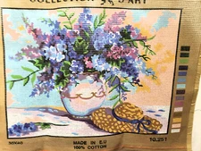 Collection D'Art  Needlepoint Canvas #10.251 Lilacs & Straw Hat New Old Stock