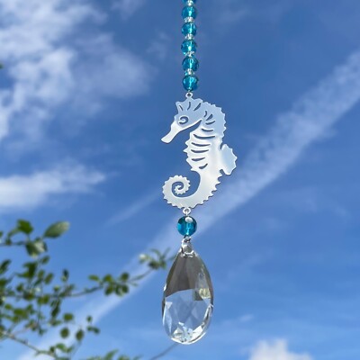 Neu Seepferdchen türkisblau Sonnenfänger Handy ~ Glaströpfchen ~ Strand Meer