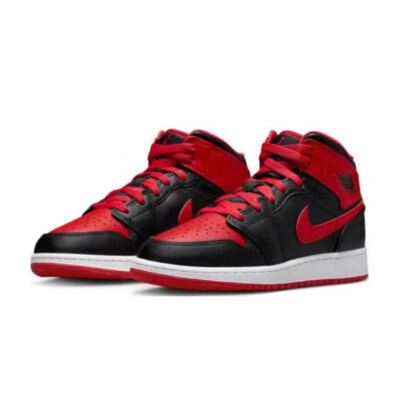 Air Jordan 1 AJ1 Mid Bred Black Fire Red Sneakers DQ8426-060