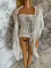 Vintage 1980s Barbie doll silver strapless top white sheer overlay jacket