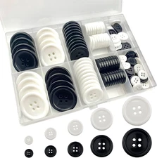 160 PCS (Black and White) Craft Buttons in 5 Sizes 2/5", 1/2", 3/5" 4/5" and 1" 