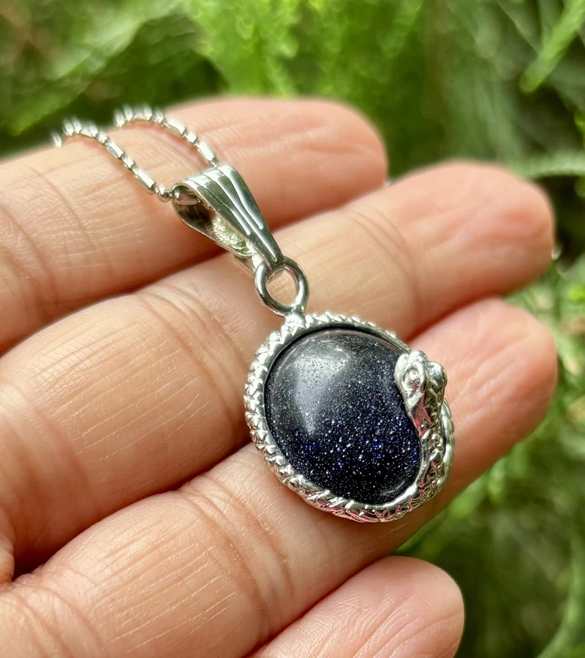 Medallón Colgante Moda Piedra Solar Azul Lleno de Oro Blanco CADENA SURTIDA GRATIS #1 Foto 3 de 4