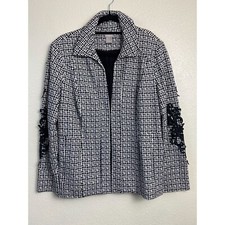 Chico  s 1 Black White Floral Appliqu  Lace Blazer Jacket Size 10 Office Career