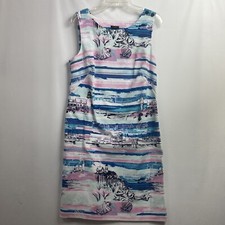 Talbots Dress Womens Size 10 Sheath Vacation Ocean Beach Sleeveless 100% Cotton