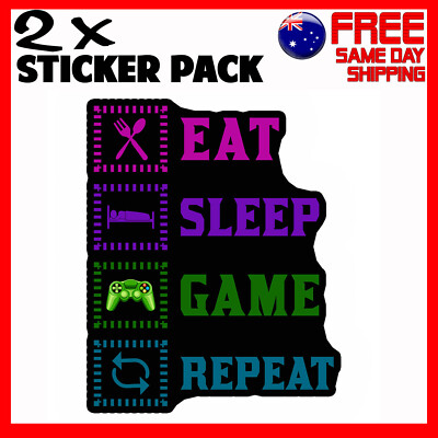 2 x Stickers - Eat Sleep Game Repeat - Car Bumper Funny Novelty Sticker ...