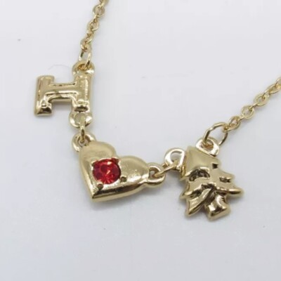 Vintage AVON Anklet Ankle Bracelet I Love Pine Tree January Birthstone Gold Tone