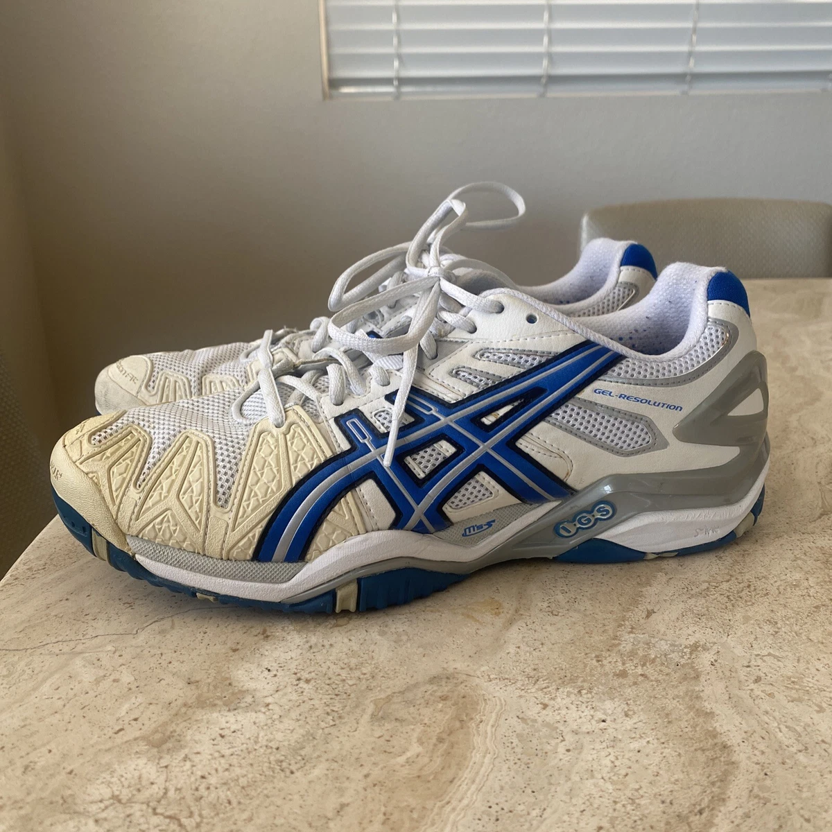 ASICS Mens Gel Resolution 5 E300Y White Blue Sneakers Running Shoes 9.0 US