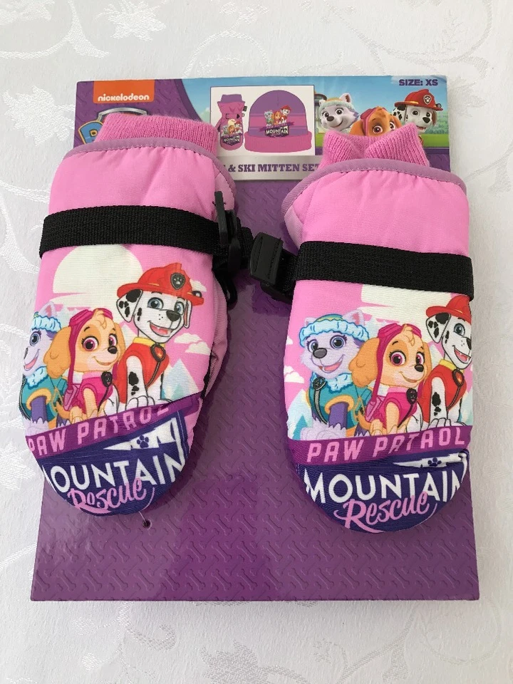 Niñas Paw Patrol Invierno Sombrero Esquí Mitones Conjunto Talla XS Niño Pequeño Nickelodeon Gorro Foto 2 de 4