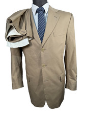 JOS. A. BANK Mens Brown Tan Cotton Pleated 2 Piece Suit 41R Jacket 35x30 Pant