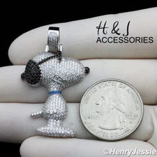 MEN 925 STERLING SILVER FULL ICY BLING CZ 3D HIPHOP SNOOPY DOG PENDANT*ASP520