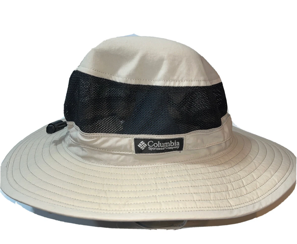 COLUMBIA Tan NYLON Sun HAT MESH SIDES WIDE BRIM chin Straps