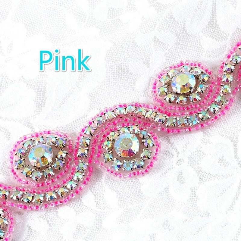Apliques de cinta con cuentas de estrás de cristal AB de 90 cm hágalo usted mismo cinturón vestido de novia coser Foto 4 de 4