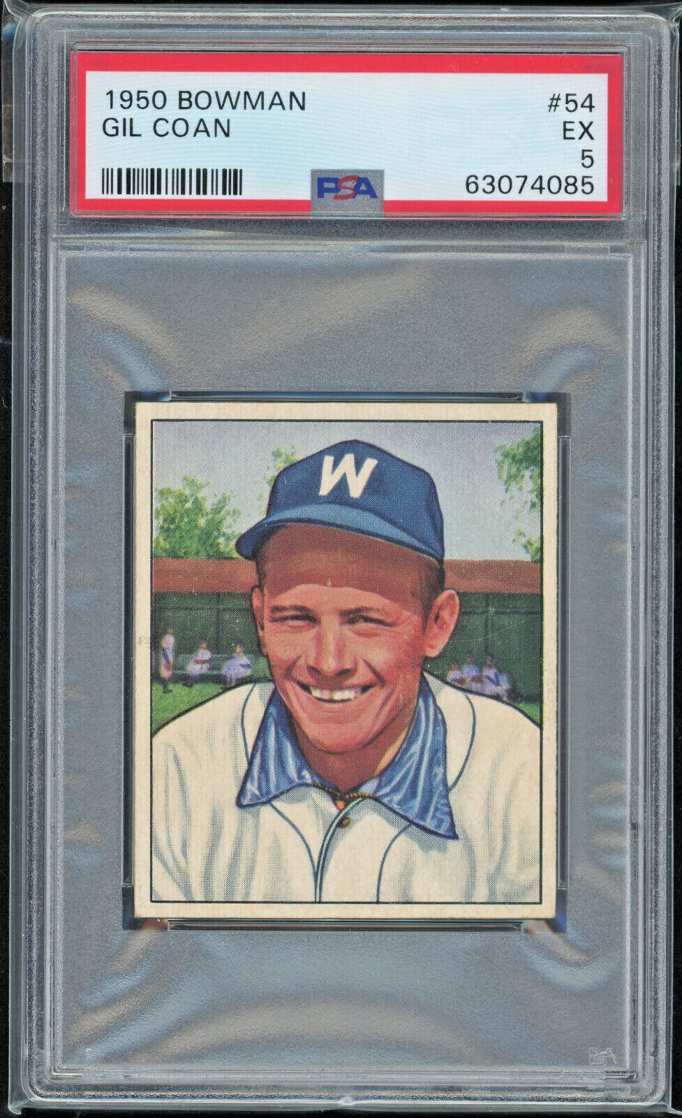 1950 Bowman #54 Gil Coan PSA 5 Washington Senators Vintage Baseball Card view 1