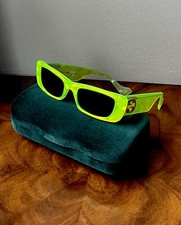 GUCCI Seasonal Icon Fluorescent Neon Lemon Lime Pearl Slim Rectangle Sunglasses