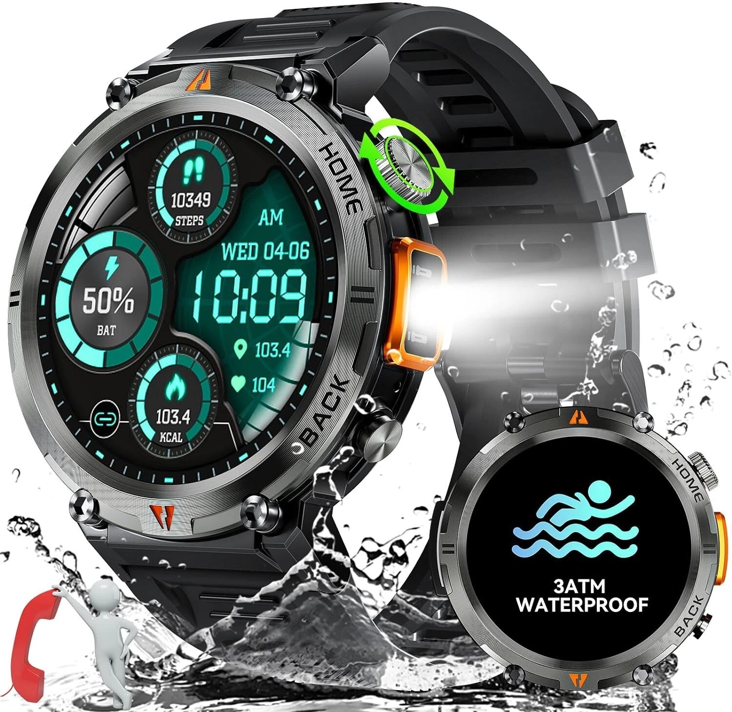 Smartwatch Men Women for Android iOS Fitness Watch Heart Rate Monitor Pedometer Black