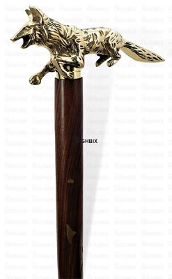 HANDGEFERTIGT Edwardianischer antiker SpankWolfskopf 3-fach Holz Gehstock Stock Vatergeschenk