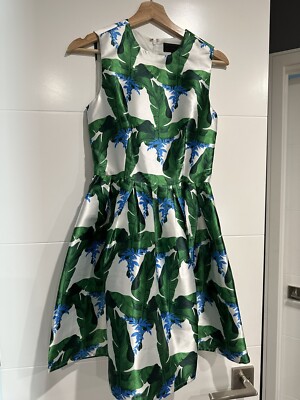 New Blaque Label Palm Tree Leaf White Green Classic Dress Size XS Neiman  Marcus | eBay