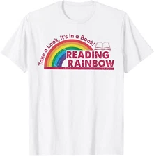 Take A Look it's In A Book Reading Book Vintage Rainbow T-Shirt