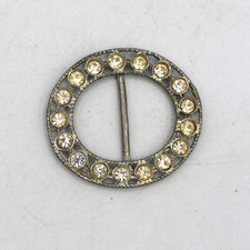 Art Deco Round Paste Rhinestone belt Buckle Sash Silver Pot Metal