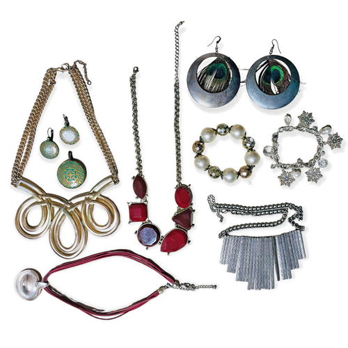 Lot of 8 Costume Jewelry Statement Pieces Bracelets Necklaces Earrings