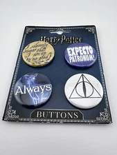 Set of 4 Harry Potter Pins Buttons Always Solemnly Swear Expecto Patronymic!