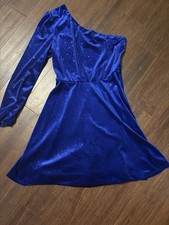 Short Royal Blue Reversible One Sleeve Formal Dress