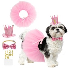 Legrape Dog Tutu Pet Birthday Supplies  Outfit Set - Pink Tutu, Crown,