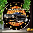 Tin Metal Signs 1pc American Muscle Vintage Car Metal Tin Sign, 8x8 Inch Round