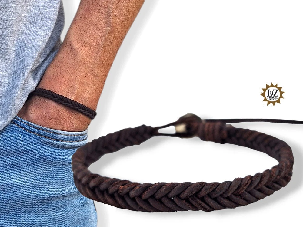Casisto.J Bracciale Uomo In Vera Pelle Intrecciata E Acciaio Inossidabile - Chiusura Magnetica Regolabile, Colore Marrone, Regalo Con Scatola - 4