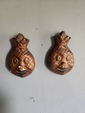Vintage 1970s Chalkware Pineapple Smiling Faces Wall Hanging Decoration• 5½